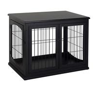 PawHut Cage pour Chien Animaux Cage en Bois MDF Classe E1 3 Portes verrouillables Max. 30 Kg dim. 81L x 58l x 66H cm Noir