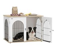 PawHut Cage pour Chien Arche Double Porte Taille Moyenne 80x56x59cm Blanc | Meuble Cage Chien Intérieur, Métal Robuste, Table d'Appoint Design Moderne, Salon Appartement