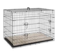 PawHut Cage pour Chien avec 2 Portes Cadre en Acier 105 x 70 x 75 cm Noir | Cage de Transport pour Chien Pliable, Plateau Amovible, Coussin Doux Lavable