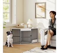 PawHut Cage pour chien, Boîte de séjour pour petits et moyens chiens, Porte d'alimentation pour animaux de compagnie, MDF, Métal, Blanc