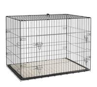 PawHut Cage pour Chien, Cage de Transport pour Chien Pliable, avec 2 Portes, Plateau Amovible, Coussin Doux Lavable, Cadre en Acier, 90 x 57,5 x 62 cm, Noir