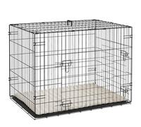 PawHut Cage pour Chien, Cage de Transport pour Chien Pliable, avec 2 Portes, Plateau Amovible, Coussin Doux Lavable, Cadre en Acier, 76 x 53 x 60 cm, Noir