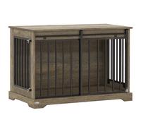 PawHut Cage pour Chien en Bois et Acier avec Porte Coulissante, Table d'Appoint, Niche Moderne, 100x60x68cm, Gris-Marron Clair