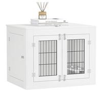 PawHut Cage pour Chien intérieur, Caisse pour Chien en Bois, 2 Bols rotatifs à 360°, 2 Portes, Table d'appoint, pour Taille Moyenne jusqu'à 20 kg, 80 x 60 x 63 cm, Blanc
