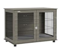 PawHut Cage pour Chien intérieur, Table d'appoint, 100 x 60 x 73,5 cm, Niche pour Chiens jusqu'à 30 kg, avec Coussin déhoussable et Porte verrouillable, Assemblage Facile, Gris