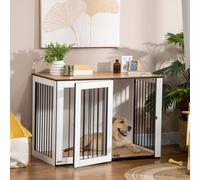 PawHut Cage pour Chien, Maison pour Animaux de Compagnie pour Grands Chiens, Niche pour Chien, Intérieur, 106 x 60 x 76 cm, Chêne+Blanc