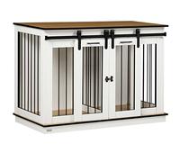 PawHut Cage pour chien - Meuble avec option deux pièces - 2 portes - Cage moderne en métal pour la maison et l'intérieur - Niche pour chiens de grande taille jusqu'à 30 kg - 120 x 60 x 88,5 cm - Blanc