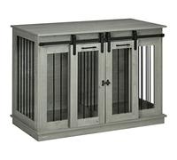 PawHut Cage pour chien - Meuble avec option deux pièces - 2 portes - Cage moderne en métal pour la maison et l'intérieur - Niche pour chiens de grande taille jusqu'à 30 kg - 120 x 60 x 88,5 cm - Gris