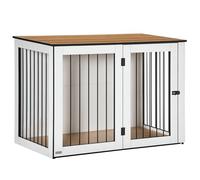 PawHut Cage pour chien, meuble, avec portes, fenêtre, en acier moderne, pour la maison, l'intérieur, niche pour grands chiens jusqu'à 30 kg, 106 x 60 x 76 cm, chêne + blanc