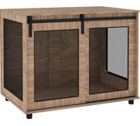 PawHut Cage pour chien Meuble, box pour chien avec 2 portes verrouillables, table d'appoint pour la maison, niche pour grands chiens de moins de 30 kg, acier, 98 x 60 x 78 cm, noyer