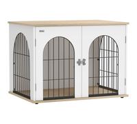 PawHut Cage pour Chien Meuble Cage Chien Intérieur Arche avec Double Porte comme Table d'Appoint en Métal 80x56x59cm Blanc
