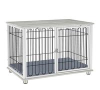 PawHut Cage pour Chien, Meuble Cage Chien intérieur avec Coussin, Pieds réglables, Table d'appoint, Fil d'acier Solide, pour Chiens Moyens jusqu'à 20 kg, 90 x 58 x 62,5 cm, Gris