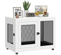 PawHut Cage pour Chiens Interieur, Table d'appoint, Cage Chien de Taille Grand avec 2 Portes, Coussin Amovible, Plateau, résistants aux morsures, 94 x 60 x 71,5 cm, Blanc