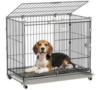 PawHut Cage pour Chien Plateau Amovible Moyens Chiens 75,5x46x64,5cm Noir | Roues avec Freins, Toit Ouvrant Verrouillable, Niche Chien Interieur, pour Petits Chiens