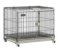 PawHut Cage pour Chien Pliable, Plateau Amovible, Roues avec Freins, Toit Ouvrant Verrouillable, Porte de Nourrissage, Niche Chien Interieur pour Petits et Moyens Chiens, 60,5x45,5x54,5cm, Noir