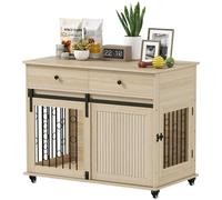 PawHut Cage pour chiens avec roues et table d'appoint, maison moderne pour animaux de compagnie avec 2 tiroirs, fermeture et 2 portes, pour chiens de moyenne et grande taille, 100 x 56 x 81 cm, chêne