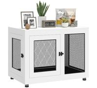 PawHut Cage pour Chiens Interieur Table d'Appoint 94 x 60 x 71,5 cm Blanc | Cage Chien de Taille Grand, 2 Portes, Coussin Amovible, Plateau, Résistants aux Morsures