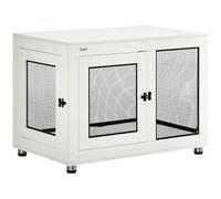 PawHut Cage pour Chiens Interieur, Table d'appoint, Cage Chien de Taille Grand avec 2 Portes, Coussin Amovible, Plateau, résistants aux morsures, 94 x 60 x 71,5 cm, Blanc