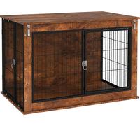 PawHut Cage pour chiens Meuble, Box pour chiens avec 2 portes verrouillables, table d'appoint pour la maison, niche pour grands chiens de moins de 30 kg, acier, 98 x 60 x 65,5 cm, brun rustique