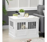 PawHut Cage pour Chiens Petits Table d'Appoint Moderne avec 3 Portes à la Française avec Fermeture Magnétique 78x53x59,3 cm Blanc