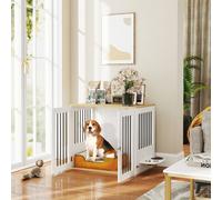 PawHut Cage pour chiens, table d'appoint, gamelles amovibles rotatives à 360° 2 portes pour chien moyenne 80x55x71,5cm blanc