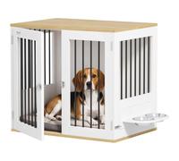 Pawhut Cage pour Chiens Table d'Appoint pour Taille Moyenne 2 Portes Blanc | Meuble Cage Chien Intérieur, Maisonnette pour Animaux, Gamelles Amovibles et Rotatives à 360°
