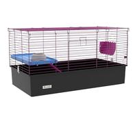 PawHut Cage pour Cochon d'Inde, Chinchillas, Lapin et Petit Animal avec Rampe, Plat, Bouteille d'eau, 99 x 52 x 53 cm, Noir