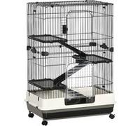 PawHut Cage pour petits animaux 3 plates-formes, roulante, 3 rampes, plateau amovible – Noir