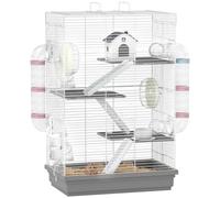 PawHut Cage pour Hamster, 47x30x70 cm, Petite Maison pour Animaux avec Tunnel, Plateformes, Bol, Abreuvoir, Maison, rampes et Roue d'exercice, pour Hamsters Nains, gerbilles, Gris