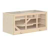 PawHut Cage pour Hamster à 2 Niveaux, Cage gerbilles avec Toit ouvrable, fenêtres, cabane, Habitat pour Petits rongeurs, 2 échelles et Plateau Coulissant, 115 x 57 x 55 cm, Effet Bois Naturel