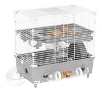 PawHut Cage pour Hamster à 2 Niveaux, Habitat pour Petits rongeurs avec Roue de Course, Salle de Bain en Sable, système de tuyaux, pour Hamster Nain, 44,5 x 28 x 44 cm, Gris