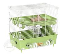 PawHut Cage pour Hamster à 2 Niveaux, Habitat pour Petits rongeurs avec Roue de Course, Salle de Bain en Sable, système de tuyaux, pour Hamster Nain, 44,5 x 28 x 44 cm, Vert