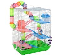Pawhut Cage pour hamster 4 étages tunnels, mangeoire, roue, échelles 46×30×58 cm vert