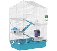 PawHut Cage pour Hamster à 5 Niveaux Petite Maison pour Animaux avec Plateformes Abreuvoir Rampe et Roue d'exercice 58x36x81 cm Bleu Clair