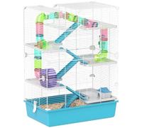 PawHut Cage pour hamster à 6 niveaux avec tubes, maison, bouteille d'eau, rampes, bol, plateformes, 2 portes et roue, cage pour rongeurs et gerbilles, métal, PP et PS, 58x36x81 cm, bleu clair