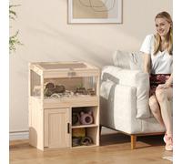 PawHut Cage pour Hamster avec Espace de Rangement Panneaux Acryliques Visibles Étagère Ajustable 60x40x82,5 cm Naturel