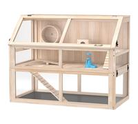 PawHut Cage pour hamster en bois 3 niveaux, cage pour rongeurs avec bascule, roue et maisonnette 95 x 53 x 76 cm bois naturel