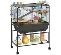 PawHut Cage pour hamster, grande cage pour gerbille à 3 étages sur roulettes avec plateau de 17 cm de profondeur, étagère de rangement, grande roue d'exercice, système de tubes, hutte, plates-formes,