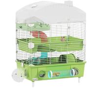 PawHut Cage pour hamster, habitat à 3 niveaux avec roue d'exercice, tubes, dessus transparent, sable, salle de bain, cachette, cage pour petit animal - 45 x 28 x 60 cm - Vert