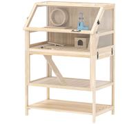 PawHut Cage pour hamster habitat pour rongeur 3 étages avec panneau acrylique et roue 80x53x117cm effet bois naturel