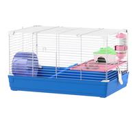 PawHut Cage pour hamster Maison pour rongeurs avec roue d'exercice Gamelle Abreuvoir Maisonnette Rampes pour gerbilles 47x30x27 cm Bleu