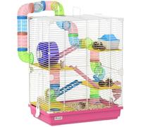 PawHut Cage pour Hamster Nain à 5 Étages Tunnels Roue 46 x 30 x 58 cm Rose
