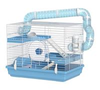 PawHut Cage pour Hamster Portable, Cage Hamster avec cabane, gamelle, Roue de Course, Bouteille d'eau, perchoirs, échelles, système de tuyaux, 47,5 x 31,5 x 29,5 cm, Bleu Clair