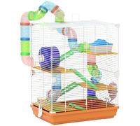 PawHut Cage pour Hamster Rongeur 4 étages avec Tunnels mangeoire Roue Maison échelles dim. 46L x 30l x 58H cm Orange