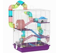 PawHut Cage pour Hamster Rongeur 4 étages avec Tunnels mangeoire Roue Maison échelles dim. 46L x 30l x 58H cm Violet
