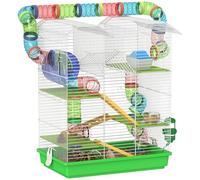 PawHut Cage pour Hamster Souris Petit Animaux Rongeur avec Tunnel Mangeoire Roue Jouet 47 x 30 x 59 cm Vert