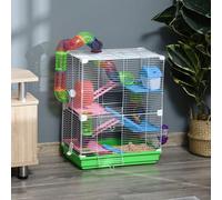 PawHut Cage pour hamster souris rongeur 4 étages avec tunnels mangeoire roue maison échelles dim. 46L x 30l x 58H cm cm vert Description:Cette superbe cage pour hamsters, souris ou autres petits ronge