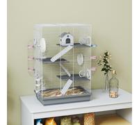 PawHut Cage pour hamsters 4 niveaux et 16 tunnels avec maisonnette, rampe et accessoires, en métal et plastique, 47x30x70 cm, Gris