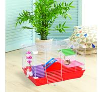 PawHut Cage pour Hamsters à 2 Niveaux en Métal et PP avec Maisonnette, Réservoir d'Eau et Roue, 47x30x27 cm