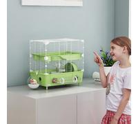PawHut Cage pour hamsters à 2 niveaux, habitat pour petits rongeurs avec roue de course, salle de bain en sable, système de tuyaux, pour hamster nain, 44,5 x 28 x 44 cm, vert Descriptions Longues :Exp